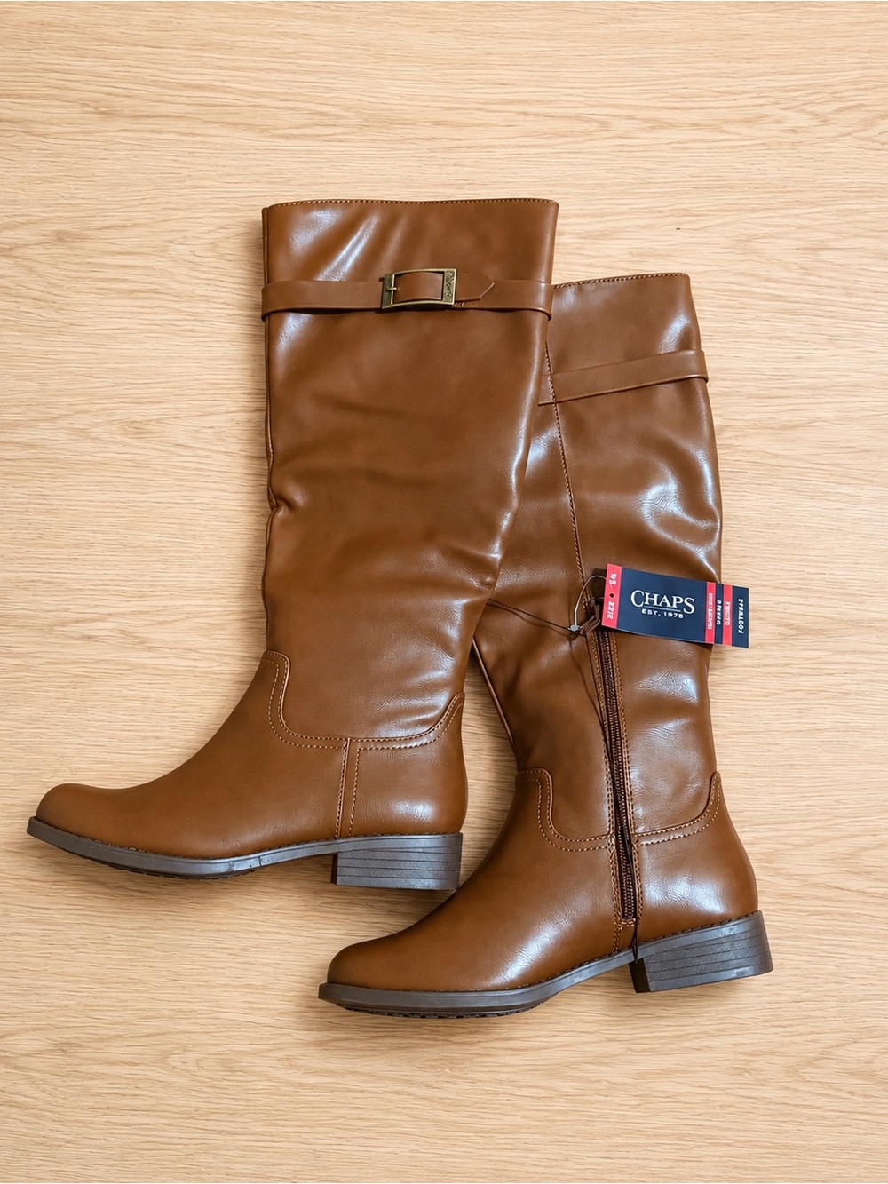 Chaps Tall Riding Boots in Tan Brown